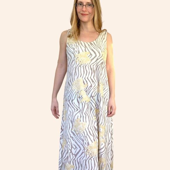 70s Zebra Stripe Dress Maxi Sleeveless Vintage S M - Picture 4 of 10